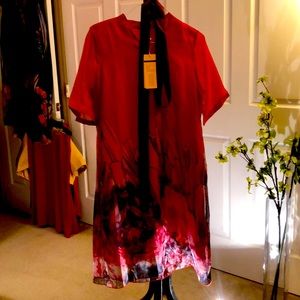 DRESS RED SHEER W/ RIBBON BELT